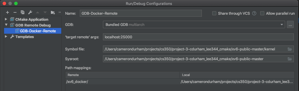 Debug configuration