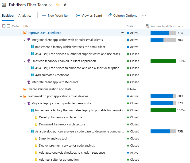 Track the progress of parent items using Rollup on Boards backlog