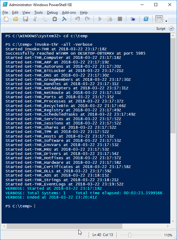 Output of Command "invoke-thr -verbose"