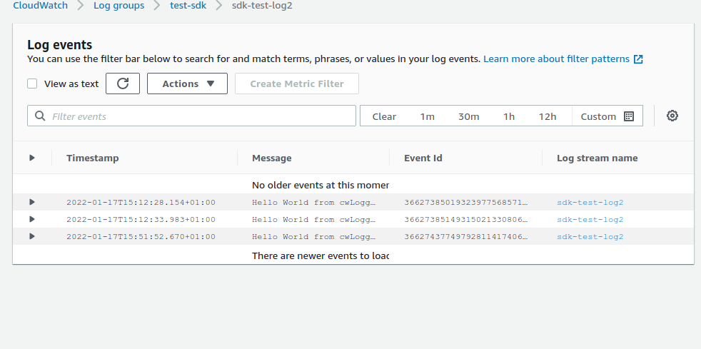 Image Screenshot of AwsCloudWatchLogs stream event