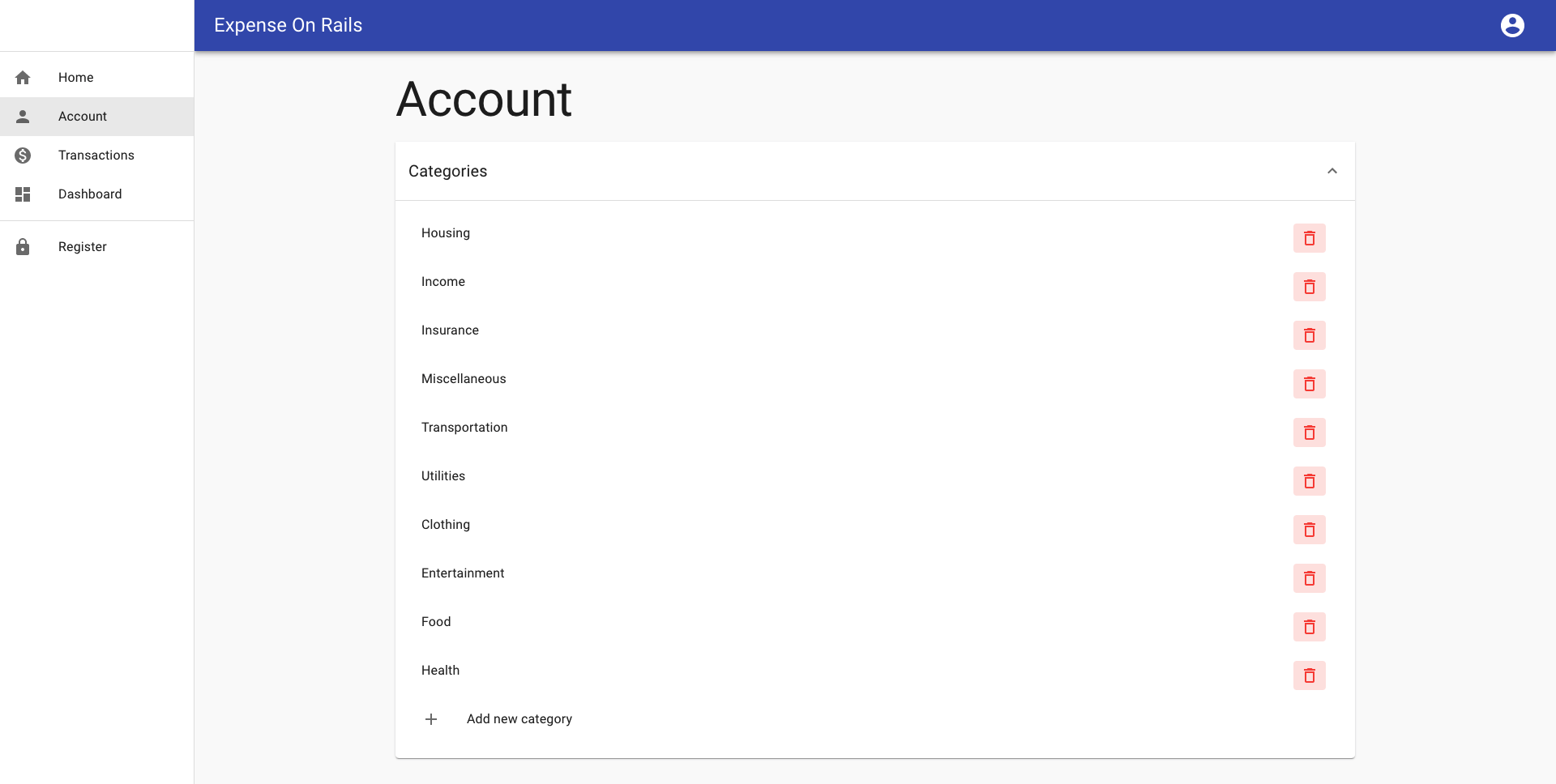 Account page