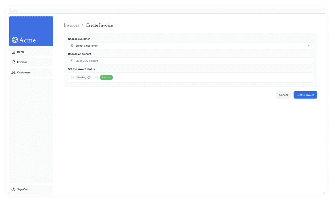 Form Invoices create