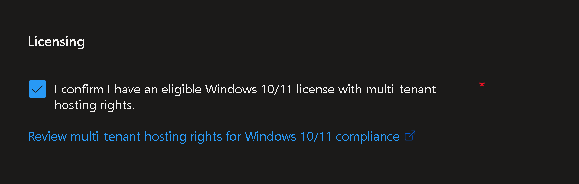 Select checkbox to confirm windows License