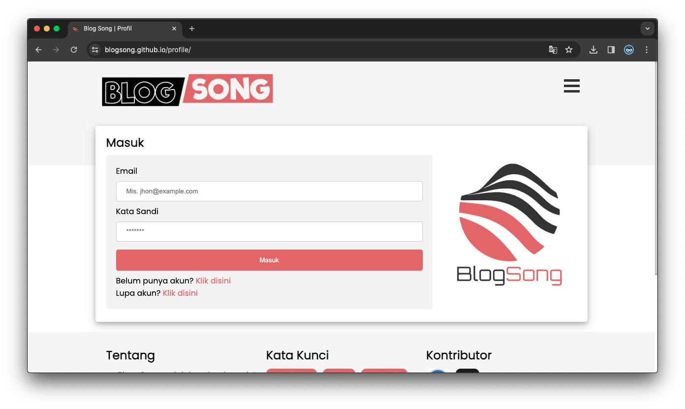 Blog Song | Screenshot Website