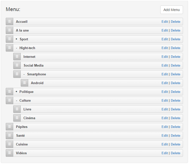 Admin Nested Menu