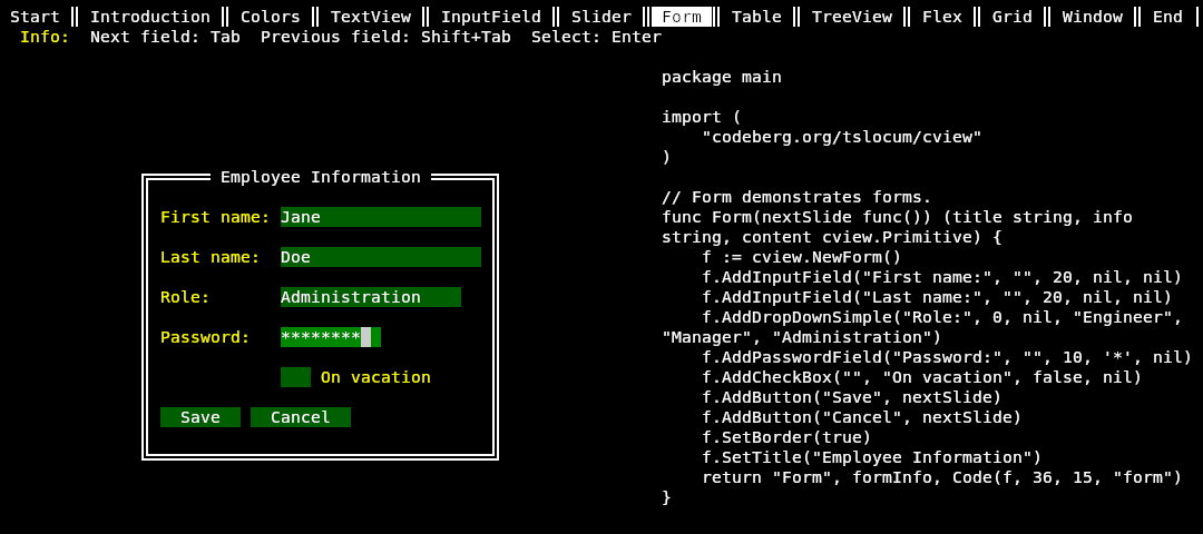 Screenshot of presentation demo