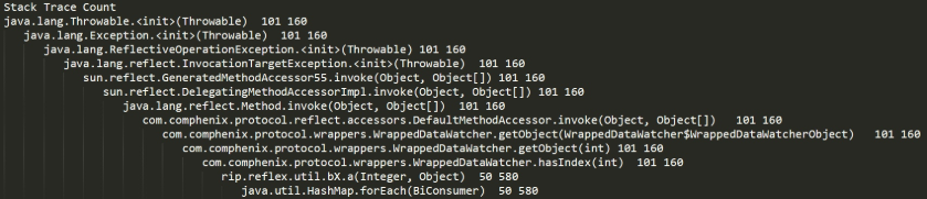 exception call stack snippet from JFR