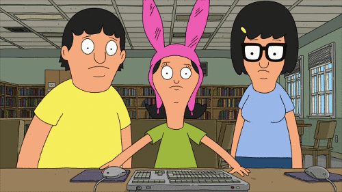 The Belcher kids jumping back from the computer