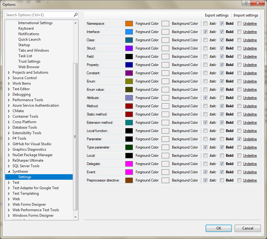 Synthexer settings