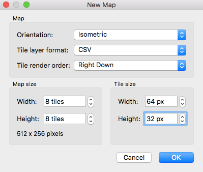 Create an new isometric map in Tiled Editor