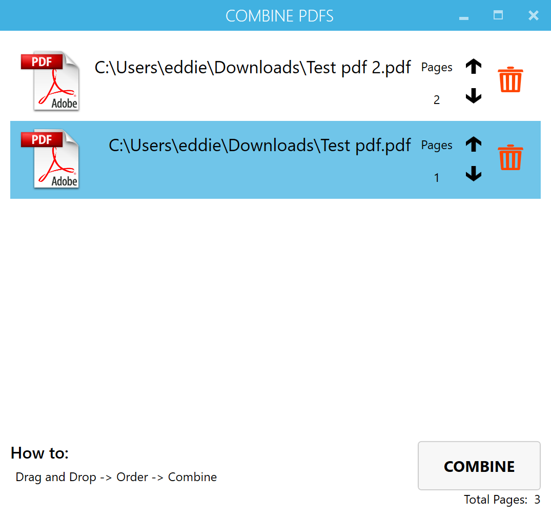 Screenshot of CombinePDF