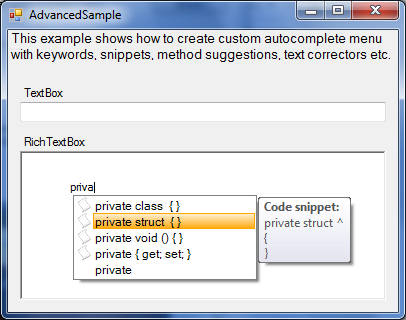 AutocompleteMenu Sample