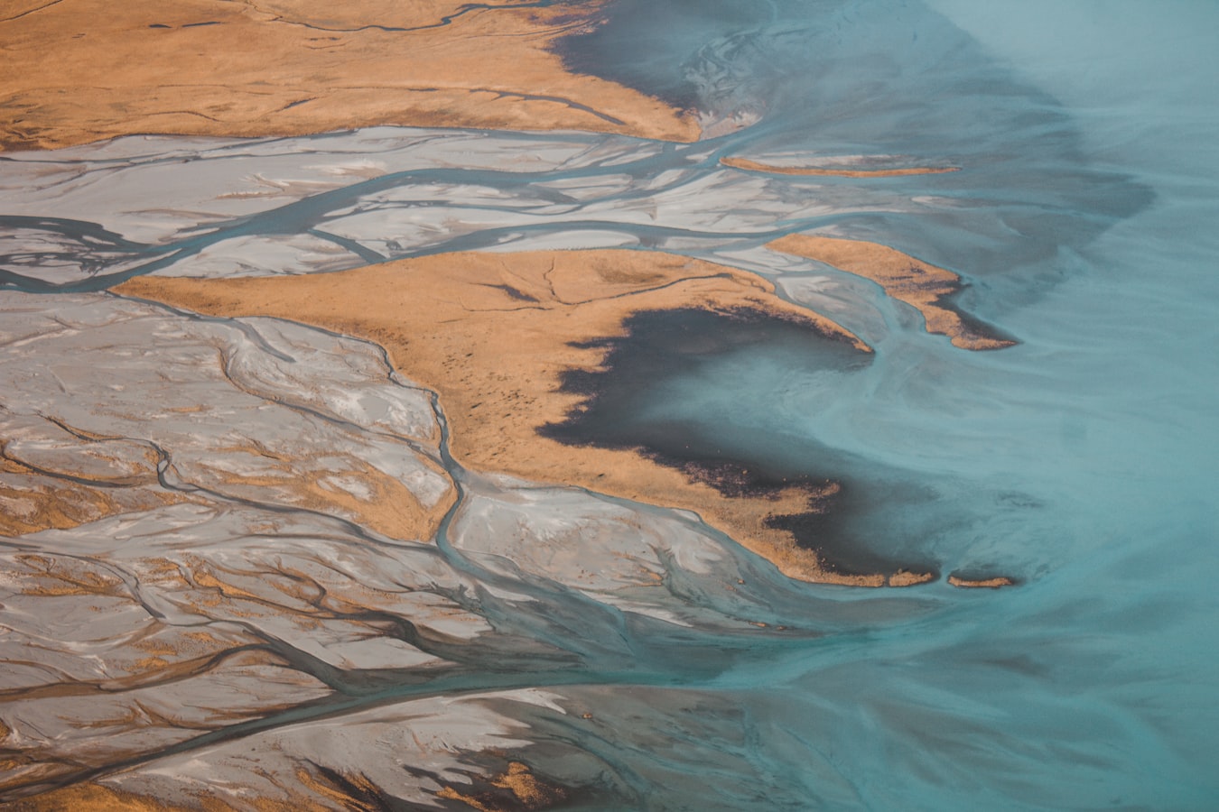 An aerial view of a river delta