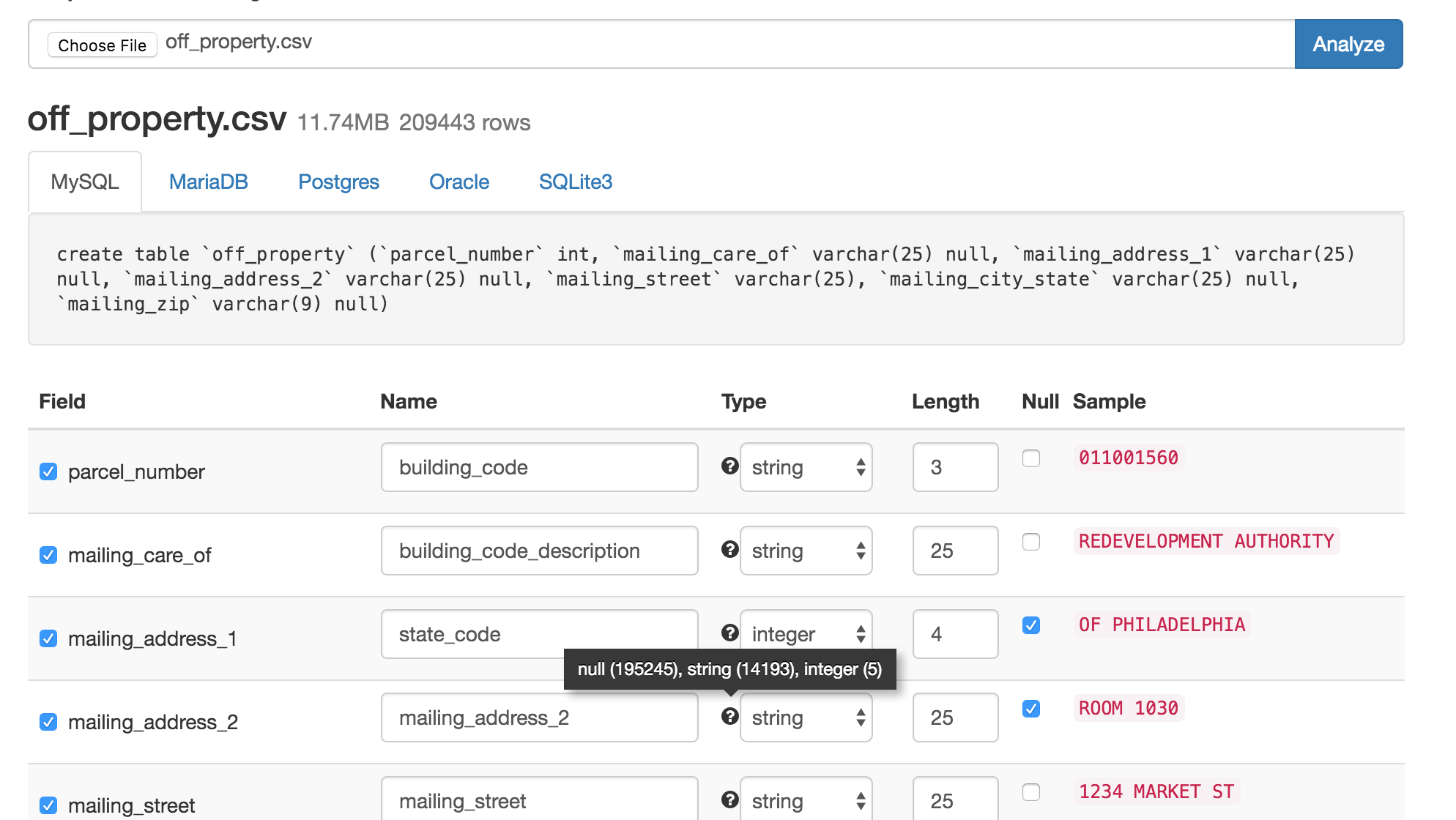 screenshot of application