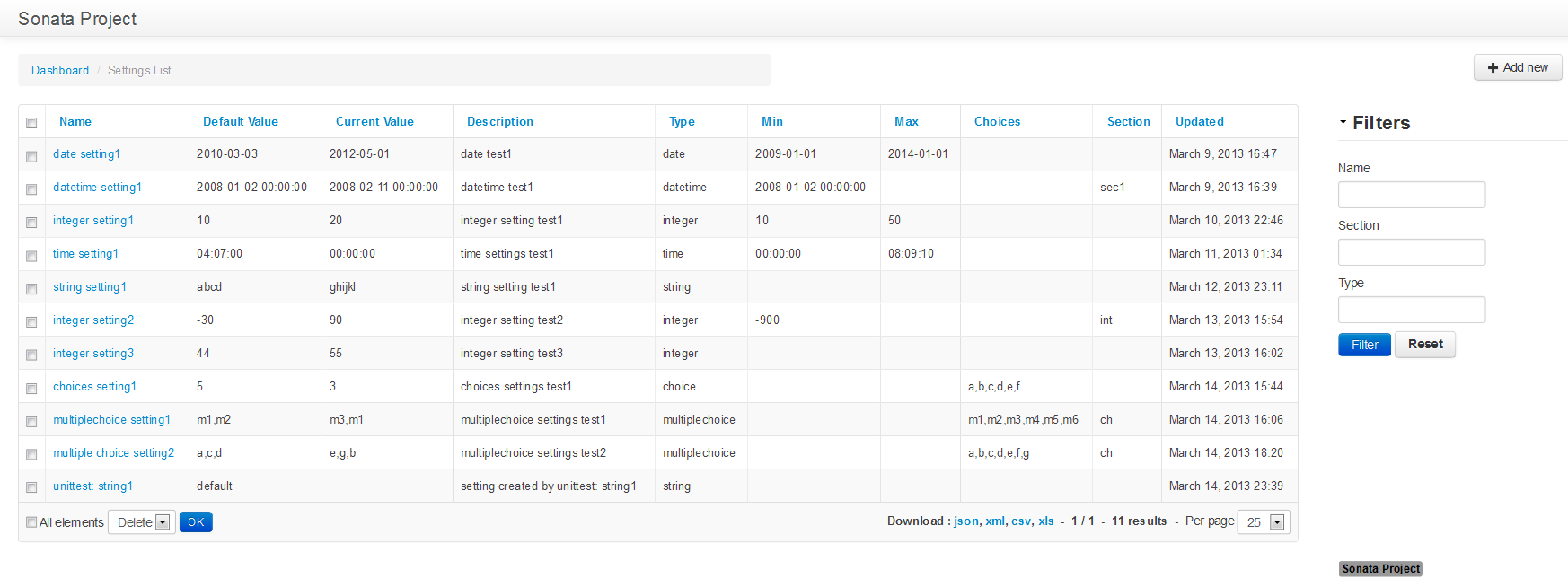 Screen shot list settings