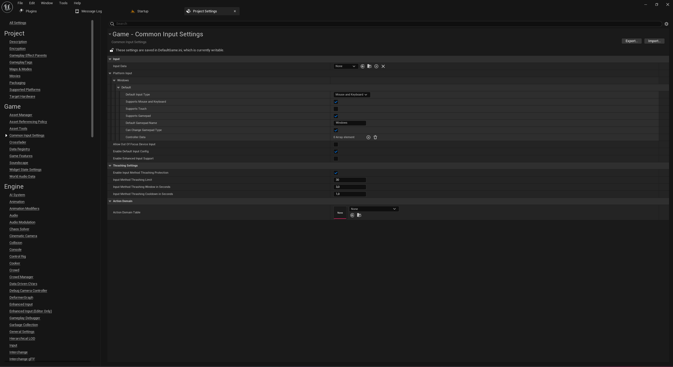 Common Input System Settings Image