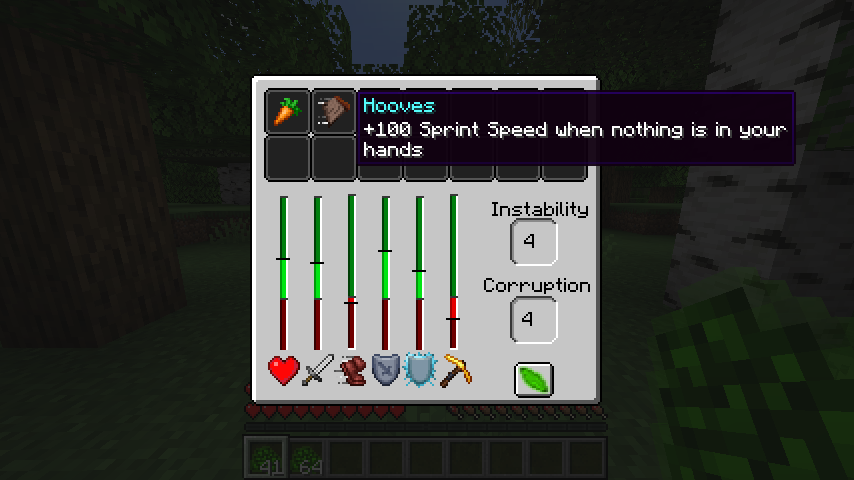 Screenshot of the Hooves mutation, showing its tooltip as "+100 Sprint Speed when nothing is in your hands"