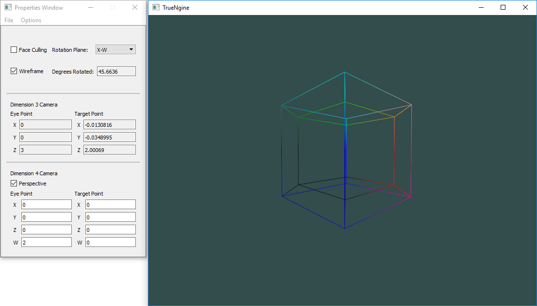 The Hypercube rotated 45 degrees, with perspective projection.