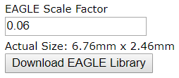 close up of the library download button and EAGLE Scale Factor adjustment