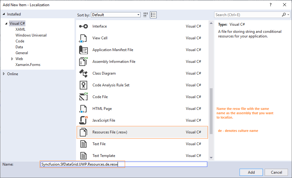 UWP DataGrid Localization