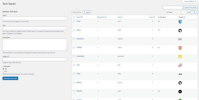 Tech Stack page