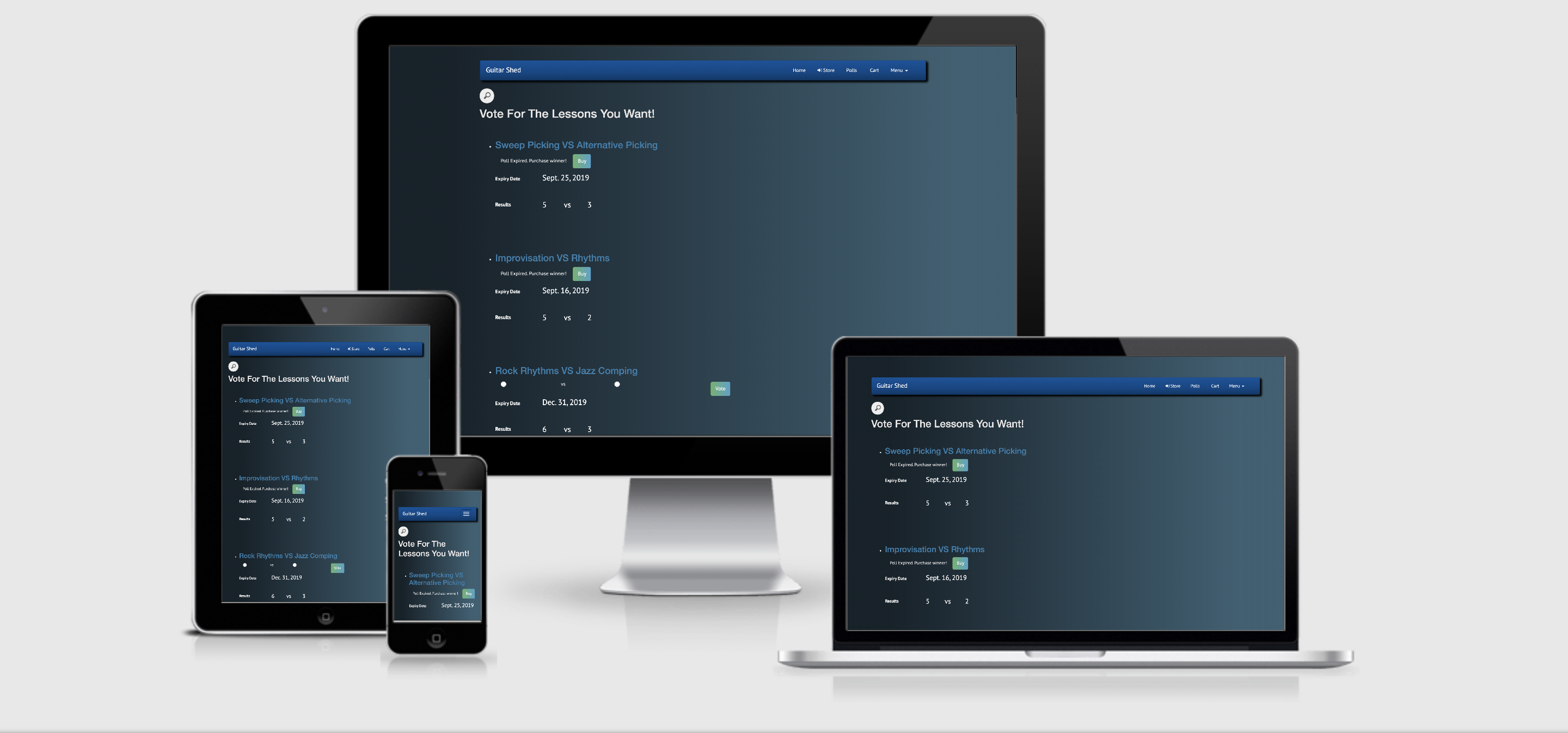 Guitar Shed Poll page on all major screen sizes
