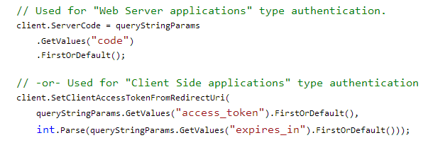 Getting the authentication details from the redirected URI