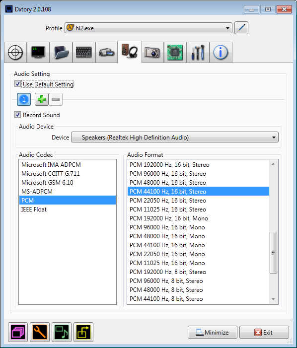 Dxtory Audio Settings Screenshot