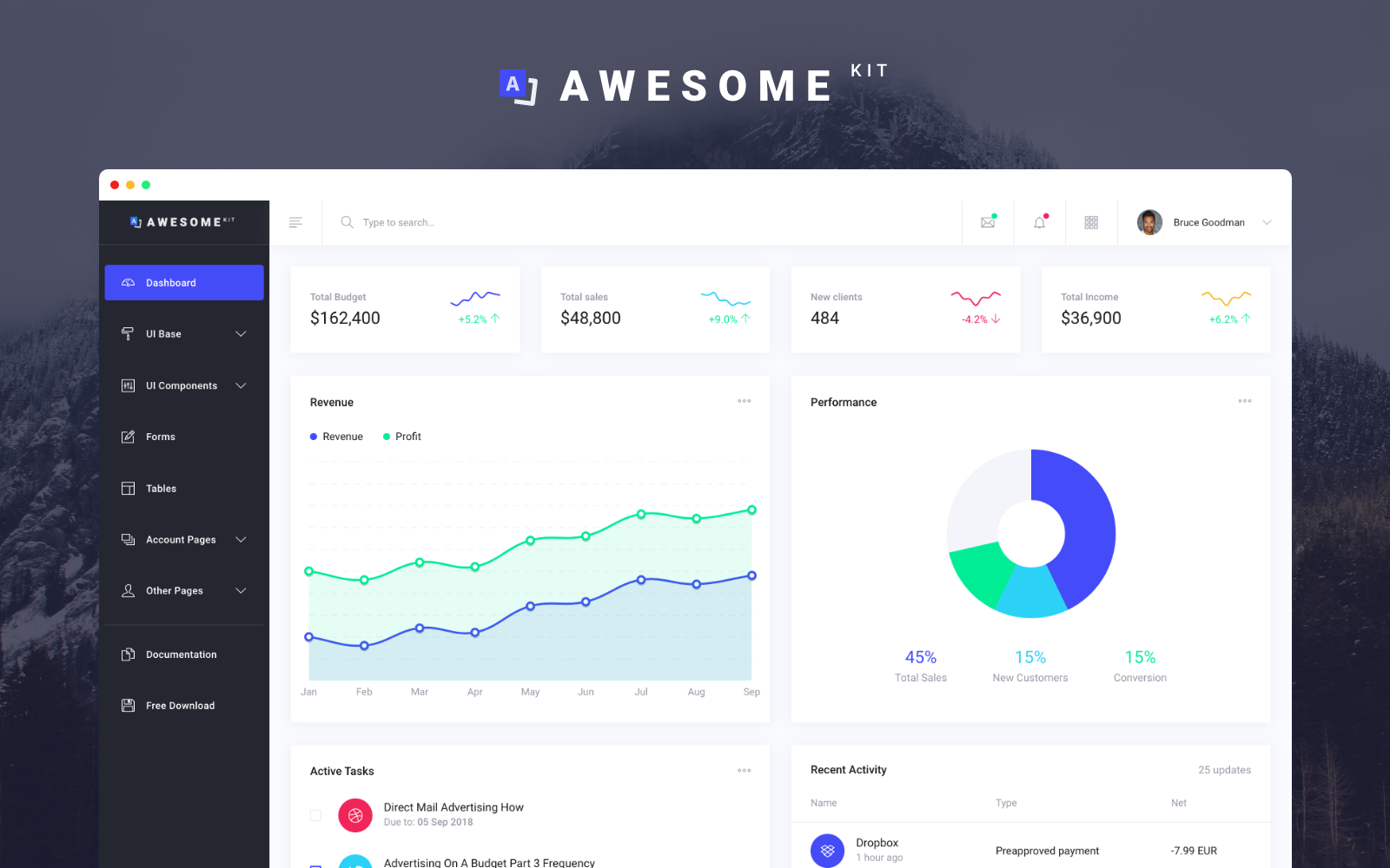 Awesome Dashboard UI Kit is a beautiful Open Source Bootstrap 4 Dashboard UI Kit crafted by Htmlstream.