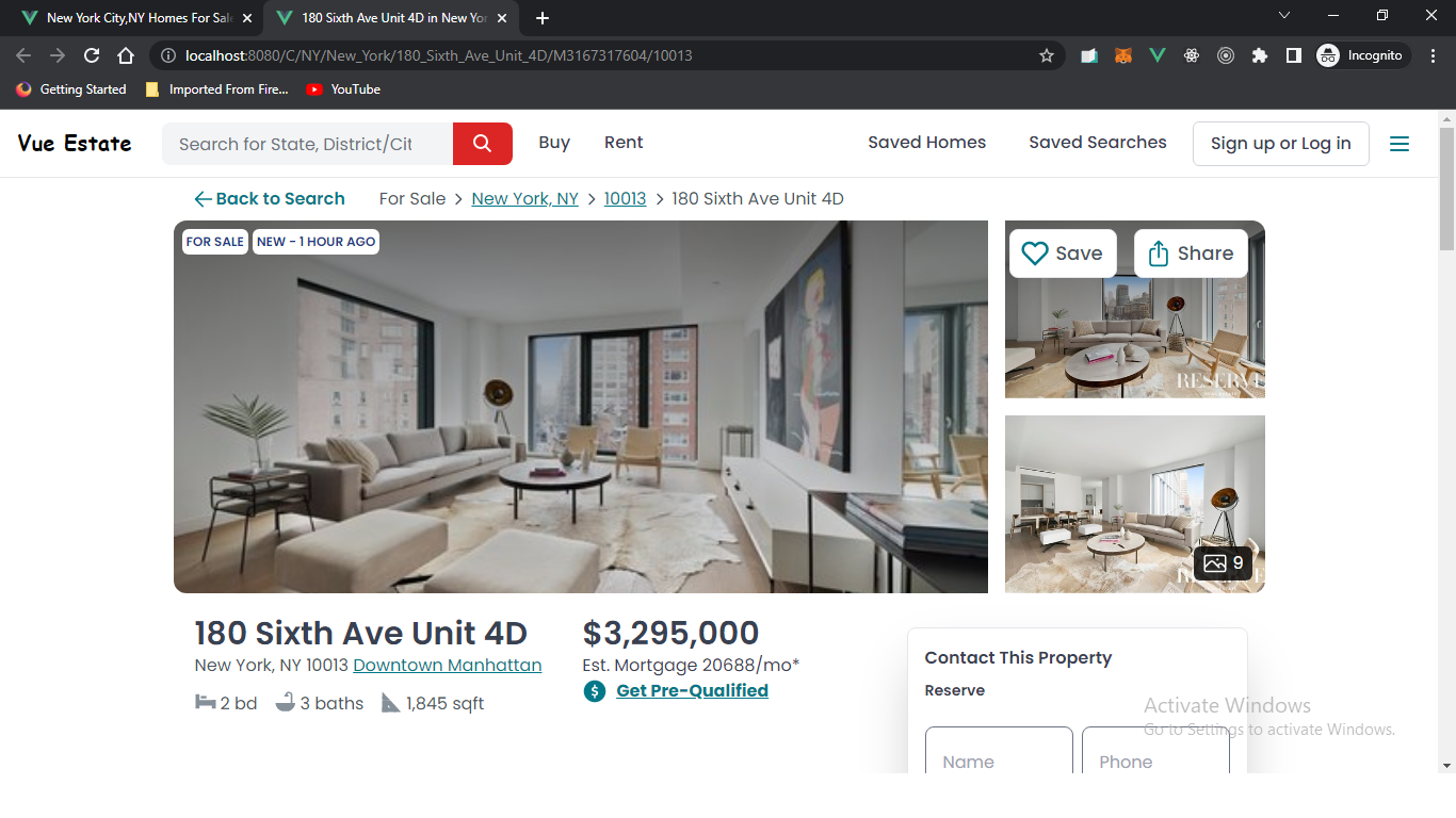 Vue Estate Property detailed  page