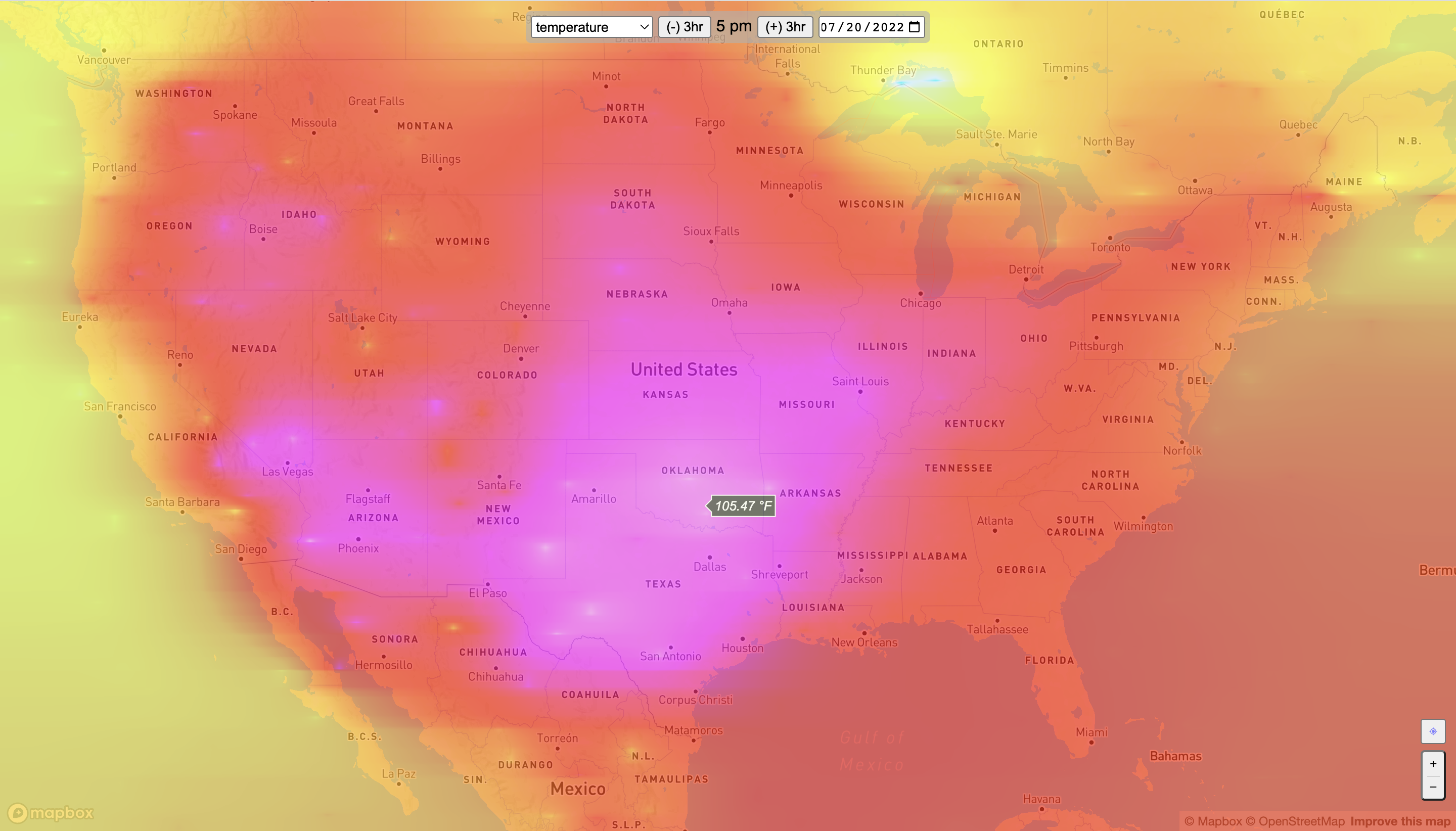 map showing high temps