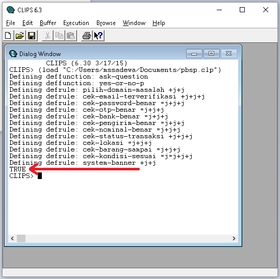 Pastikan output line akhir bernilai TRUE