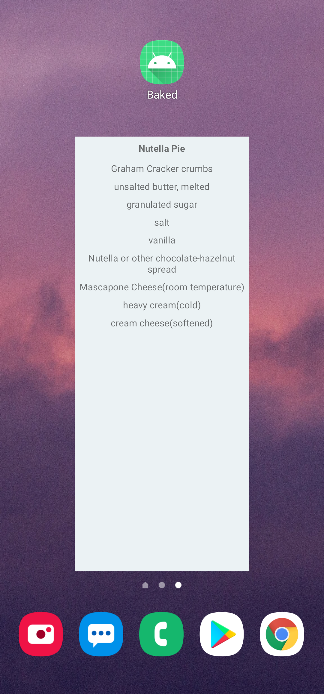 Widget of recipe steps