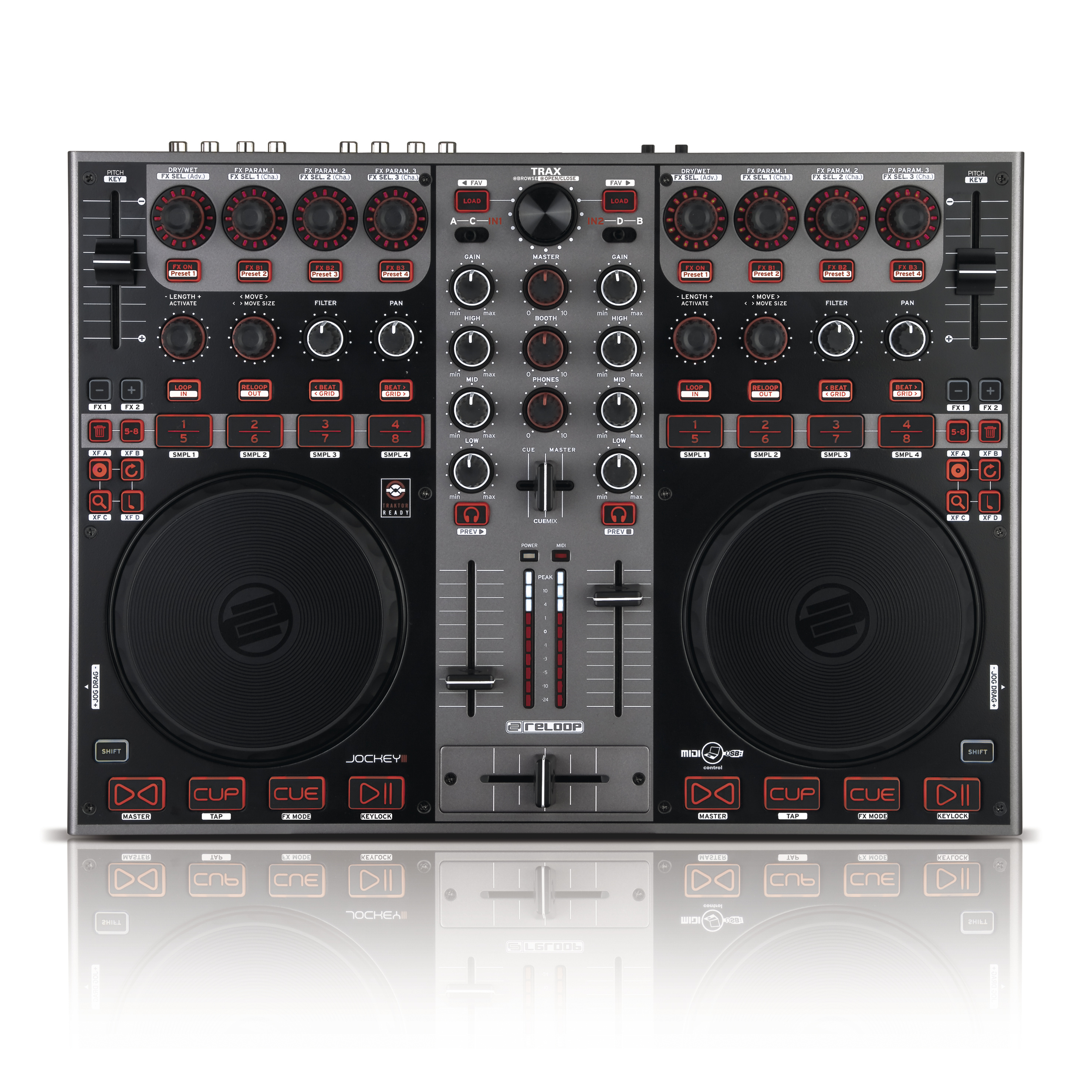 Reloop Ready 2-channel DJ Controller with Laptop Stand and Power Block