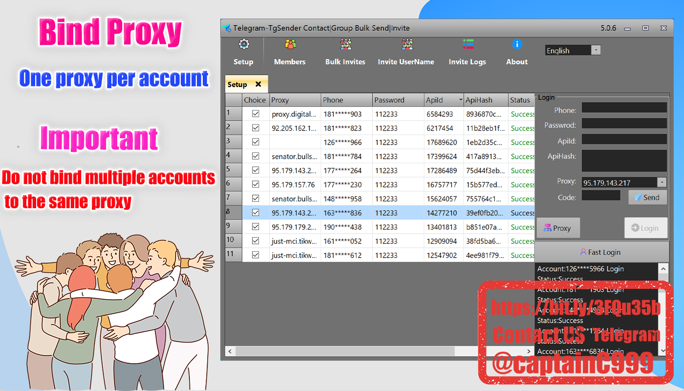 Telegram-TgSender Contact | Group Bulk Send |Invite with proxy