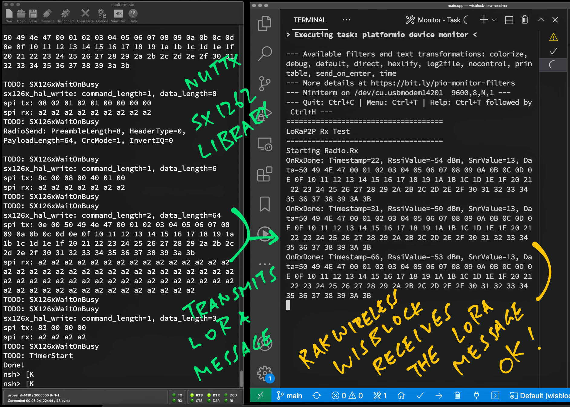 Our SX1262 Library transmits a LoRa Message to RAKwireless WisBlock