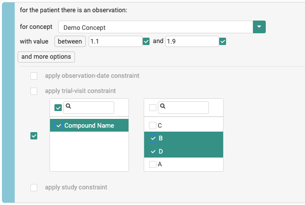 Option to select and filter constraints and their values