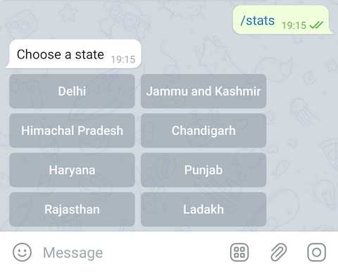 Telegram command /stats choose state