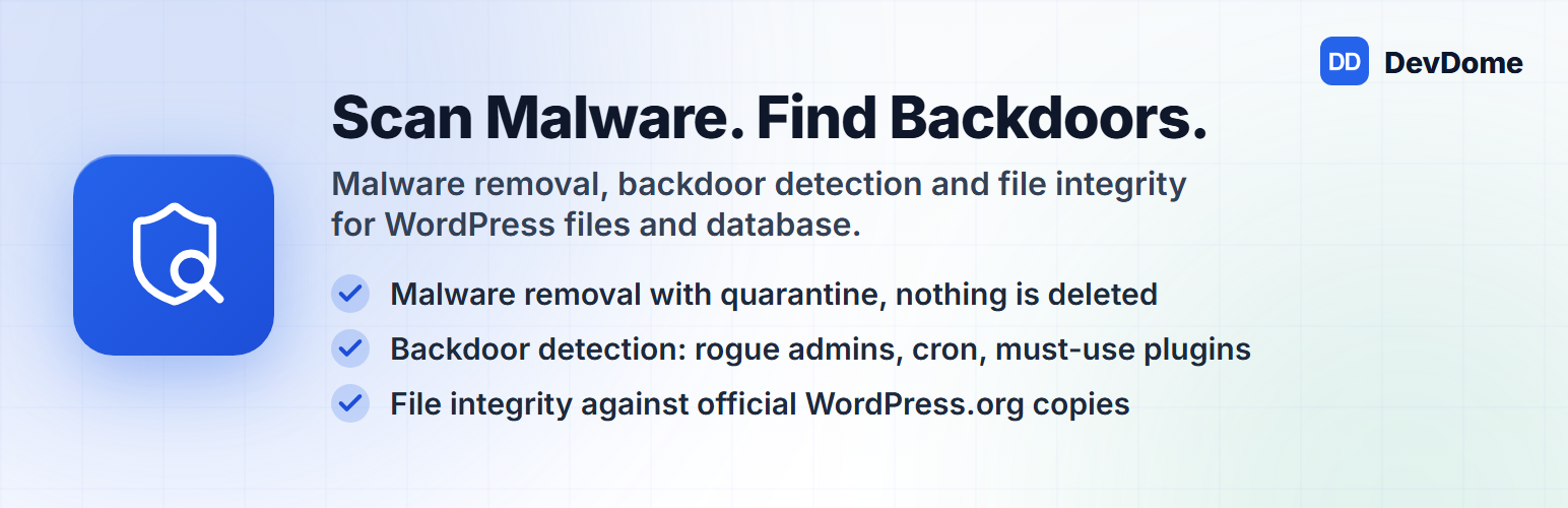 DevDome Malware Scanner, free WordPress malware scanner and malware removal