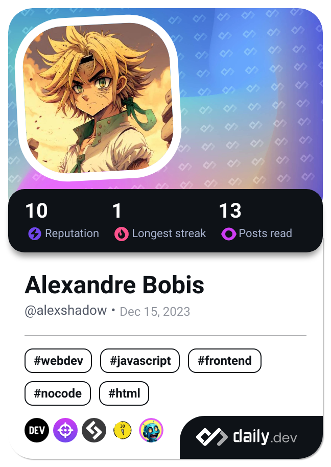 Alexandre Bobis's Dev Card