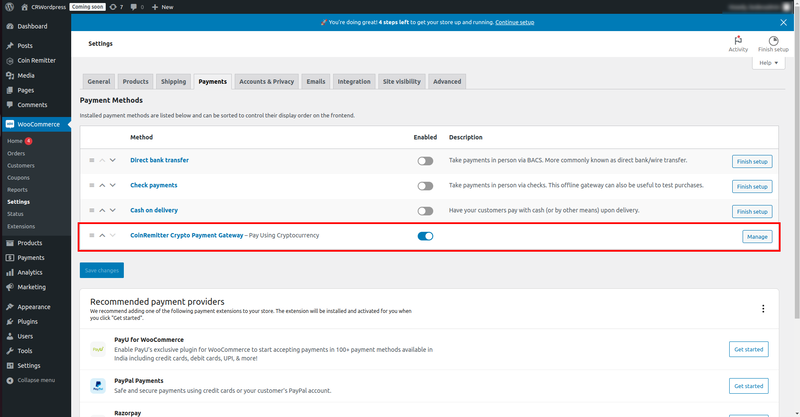 Setup Coinremitter’s WooCommerce plugin