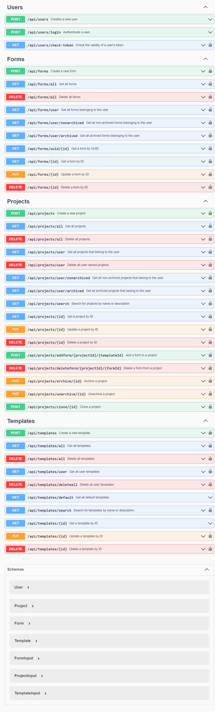 Available api endpoints