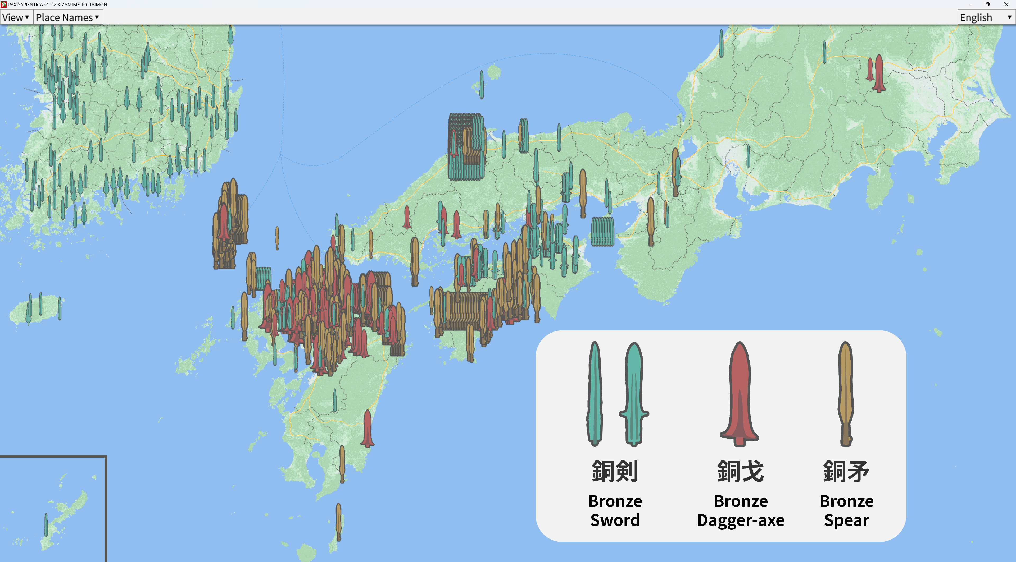 Distribution of weapon-shaped bronzes