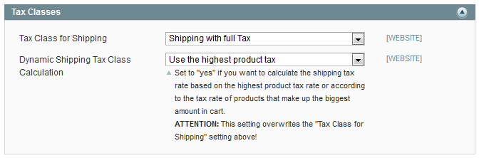 Shipping tax class