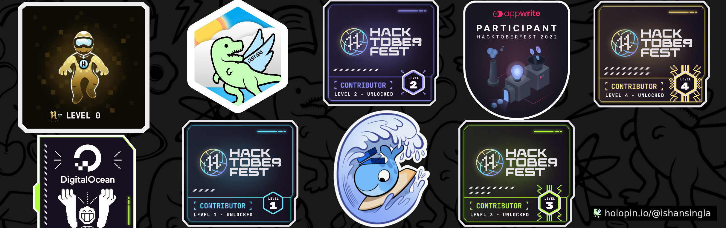 An image of @IshanSingla's Holopin badges, which is a link to view their full Holopin profile