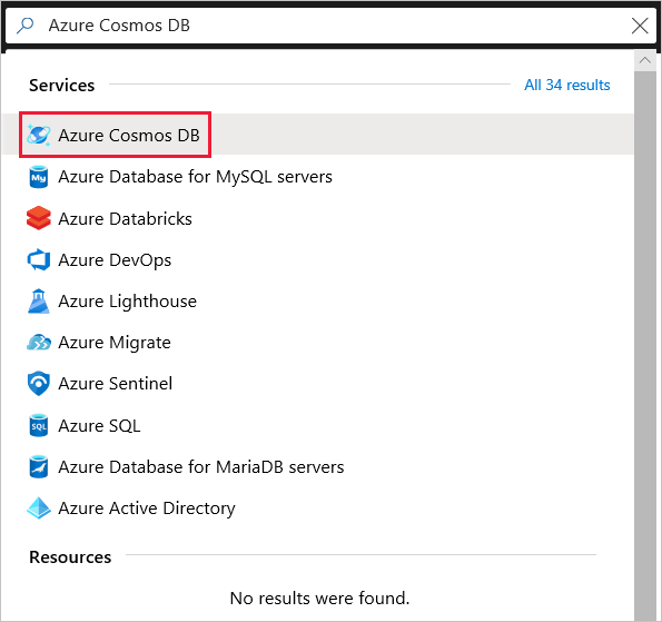 The Azure portal Databases pane