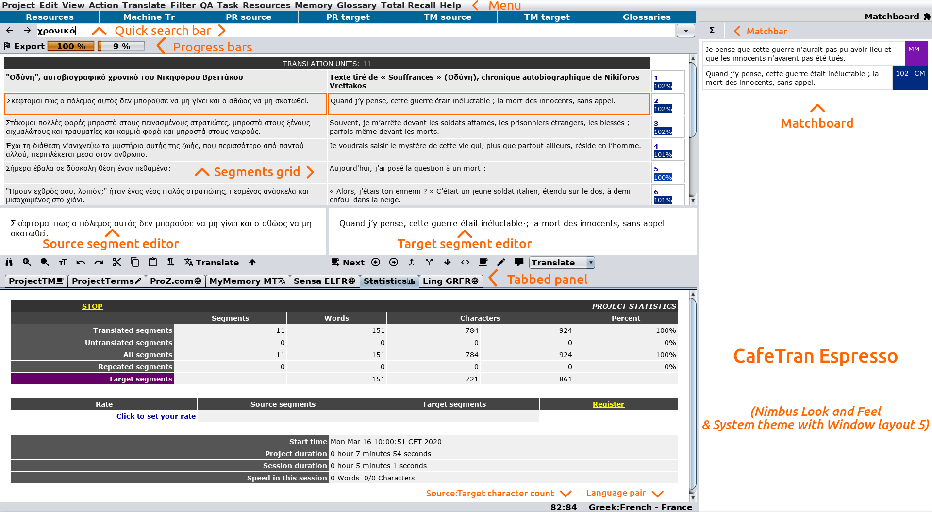 CafeTran’s translation interface