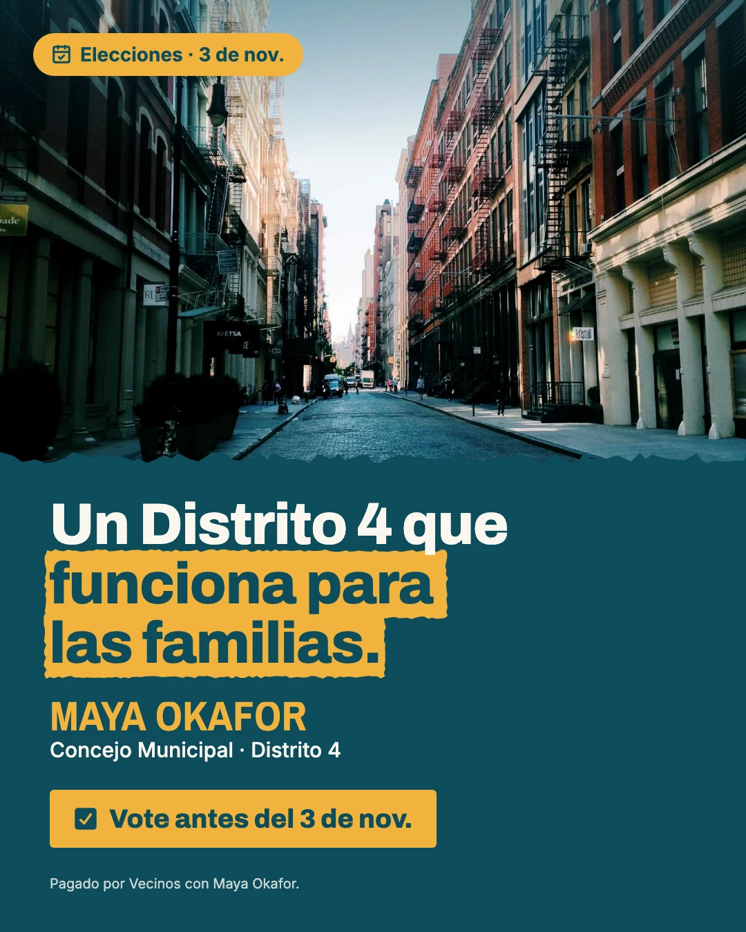 A city council campaign post in Spanish