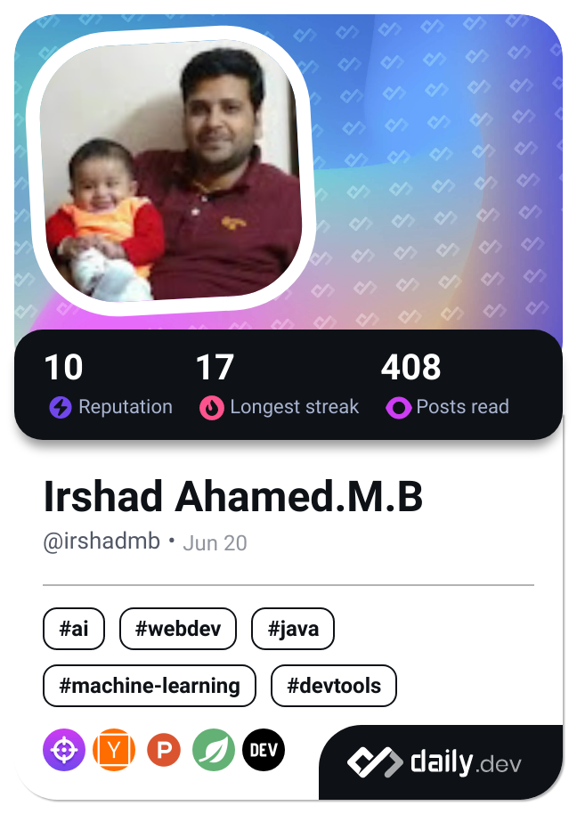 Irshad Ahamed.M.B's Dev Card