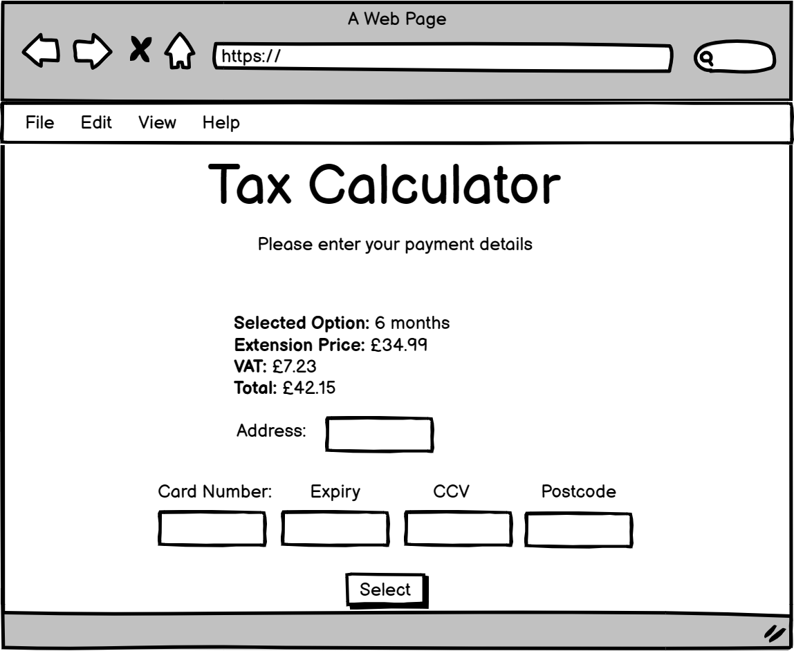 The checkout form wireframe